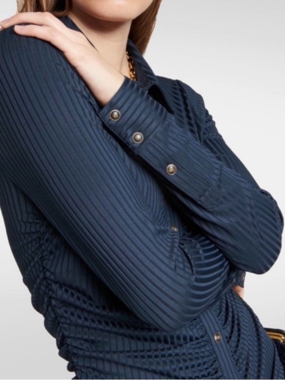 Veronica Beard Davila Navy Ruched Button-Front Bodycon Dress View 2